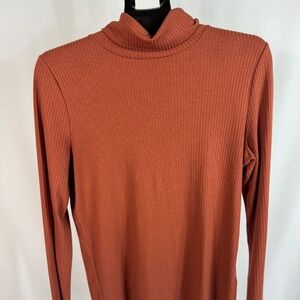 Madewell Ribbed Lightweight Turtleneck Top Rust Burnt Orange Women’s Large